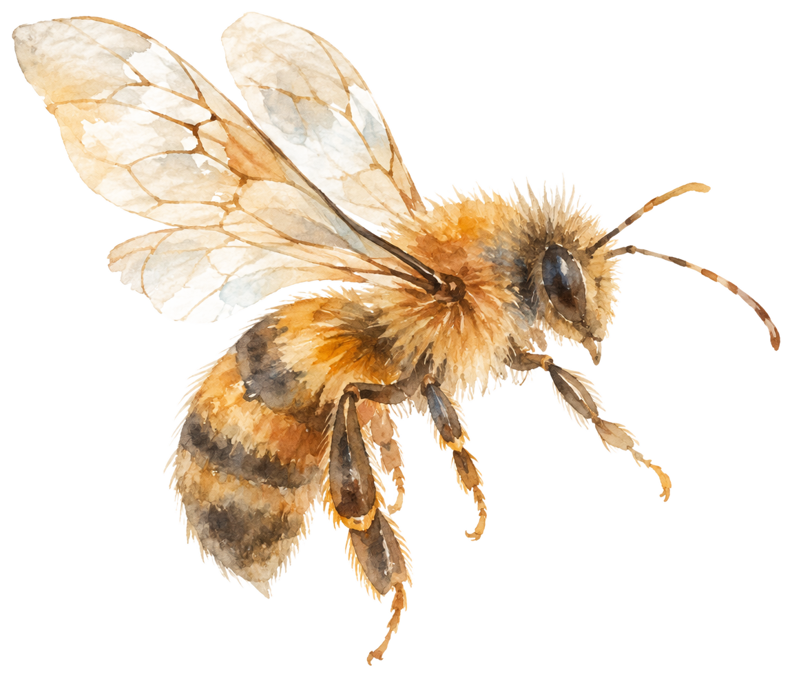 Watercolour honeybee in flight
